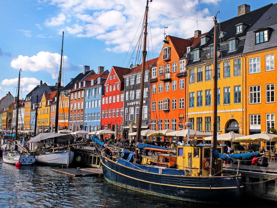 Colourful houses and boats along Copenhagen's Nyhavn harbour