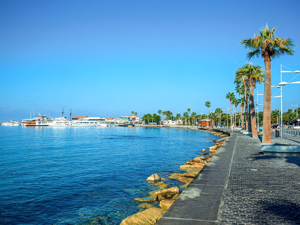 The palm-lined seafront promenade in Limassol