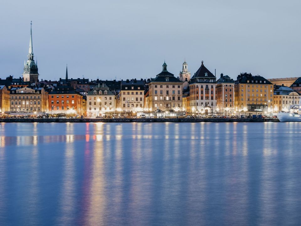 Stockholm's old town across the water at dusk